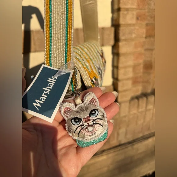 TJMAXX MARSHALLS VIRAL Cat Theme Striped Charm Beaded Shoulder Bag Purse Collect - Picture 13 of 16